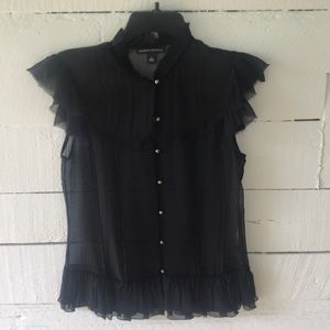 Banana Republic sheer black flutter sleeve blouse